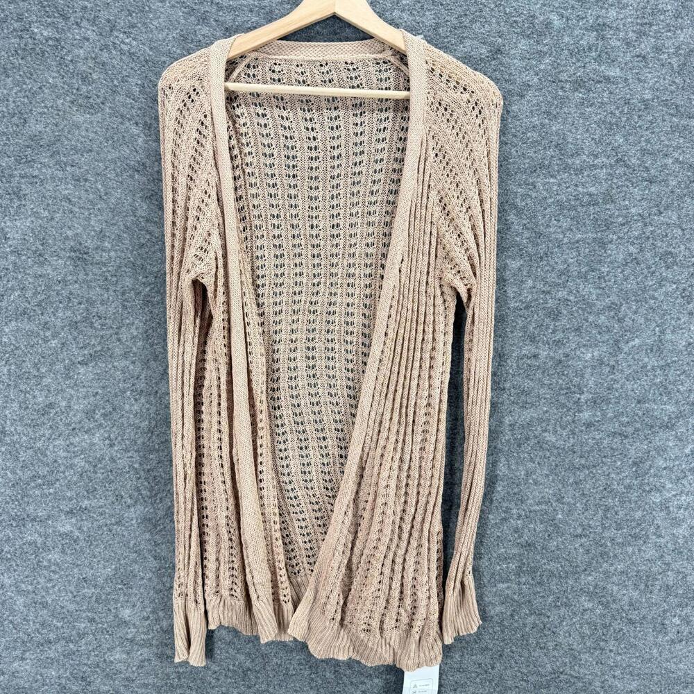New Fashion Top Women L Large Beige Crochet Long Sleeve Open Front Casual